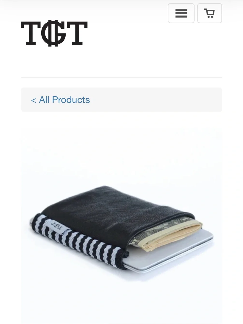 TGT Stone 2.0 Minimalist Black Leather Card Holder with B&W Contrast Stitching
